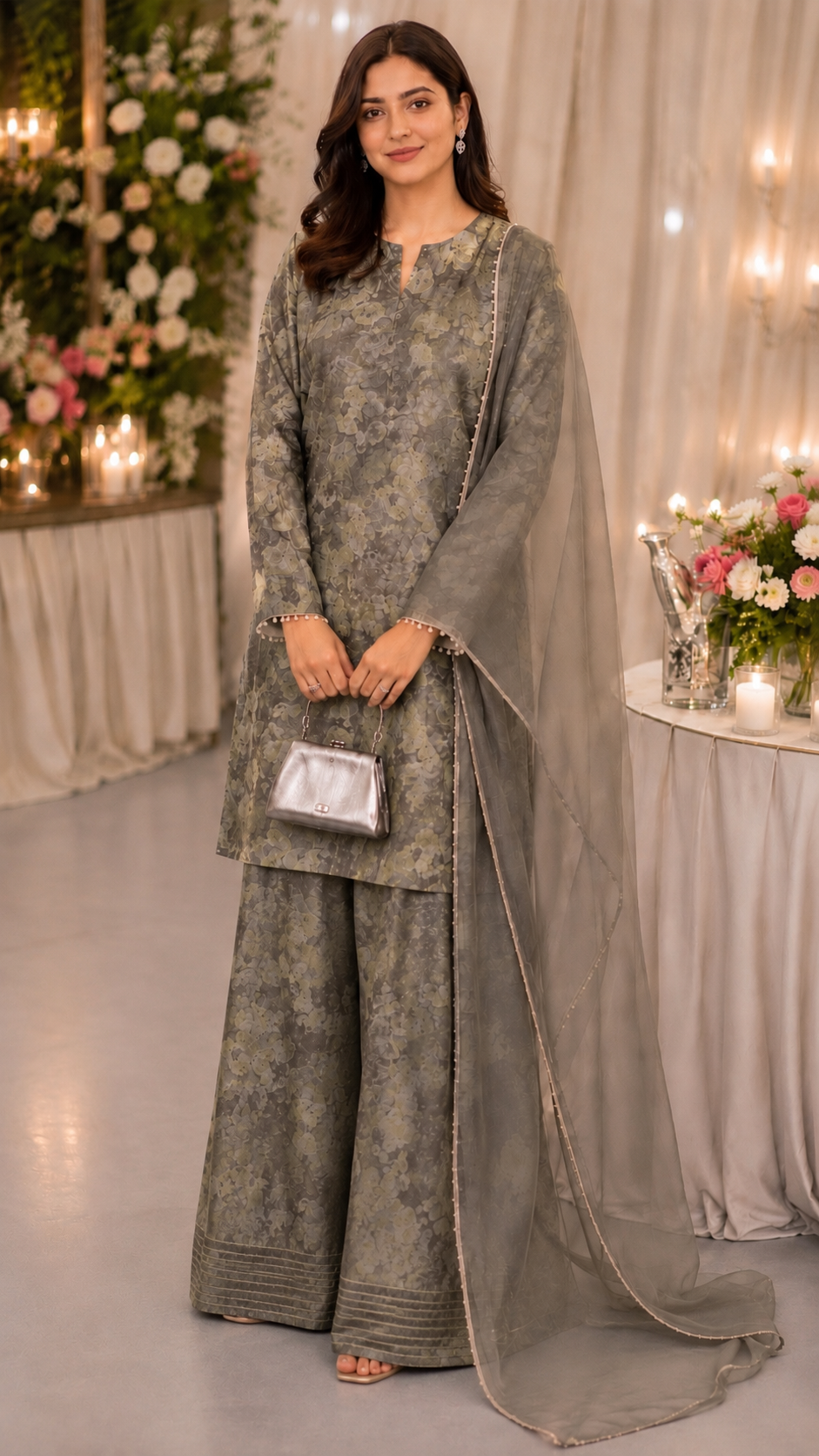 Luxury Silk Velvet Printed 3-Piece Suit with Organza Dupatta