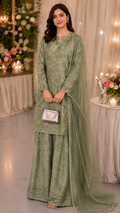 Luxury Silk Velvet Printed 3-Piece Suit with Organza Dupatta