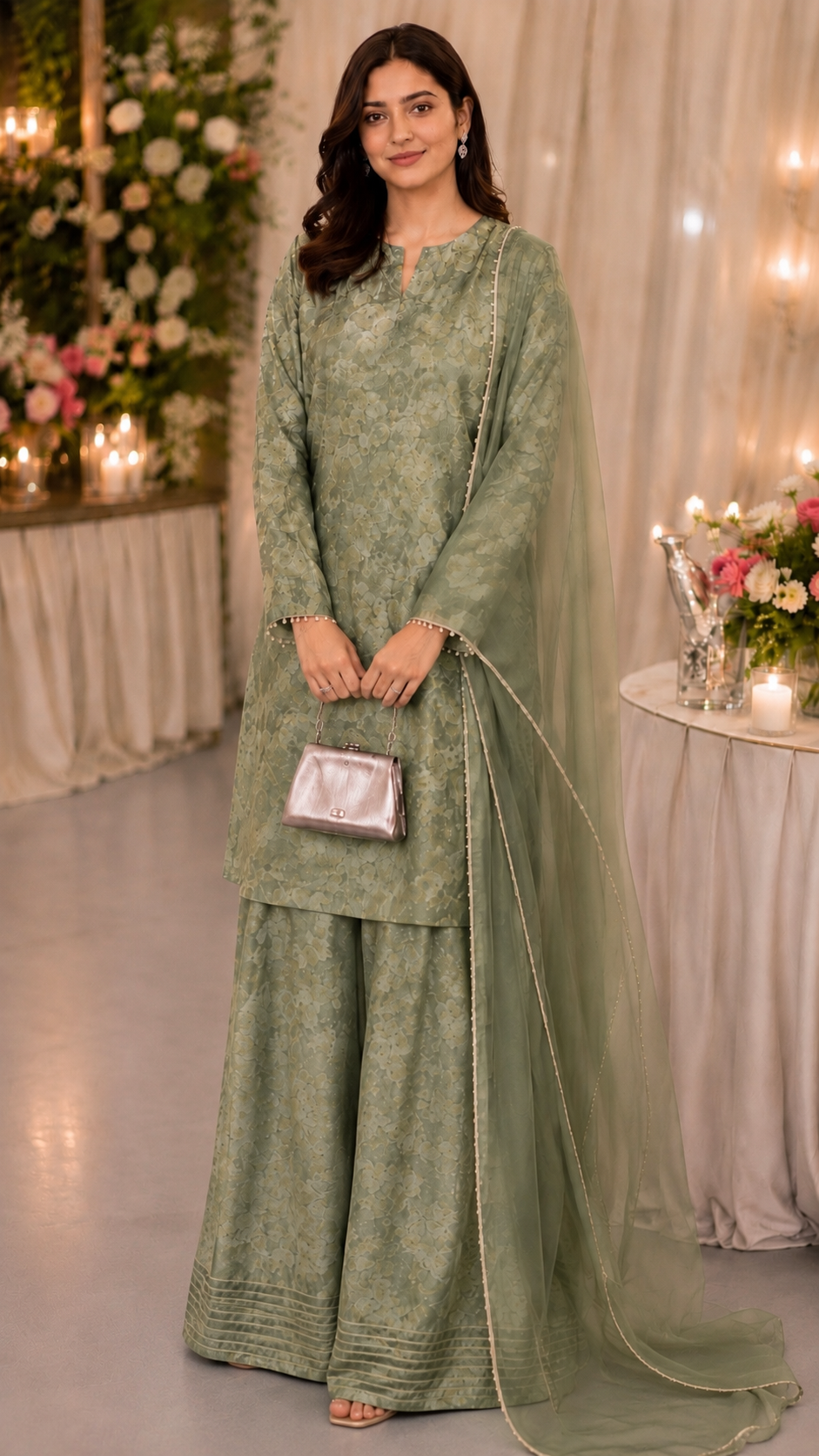 Luxury Silk Velvet Printed 3-Piece Suit with Organza Dupatta
