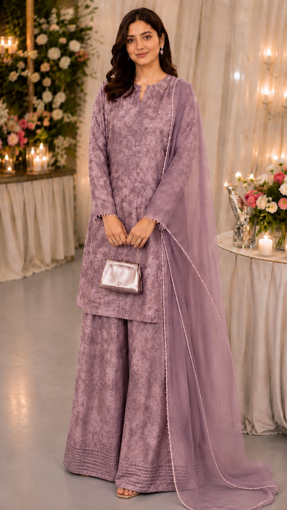 Luxury Silk Velvet Printed 3-Piece Suit with Organza Dupatta