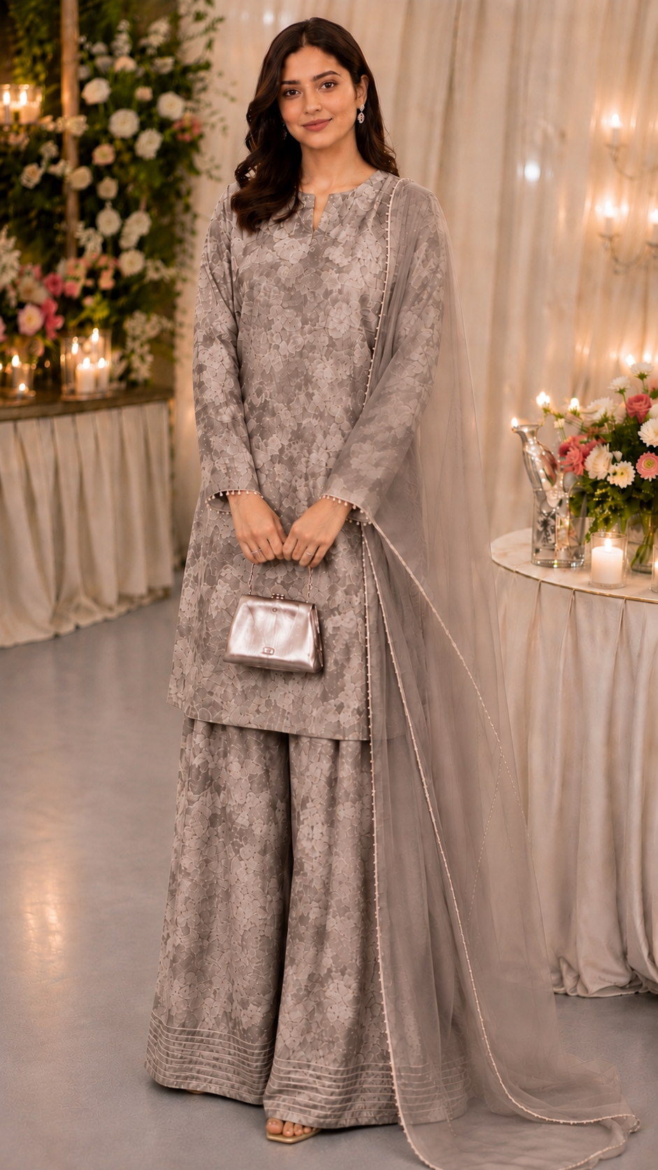 Luxury Silk Velvet Printed 3-Piece Suit with Organza Dupatta