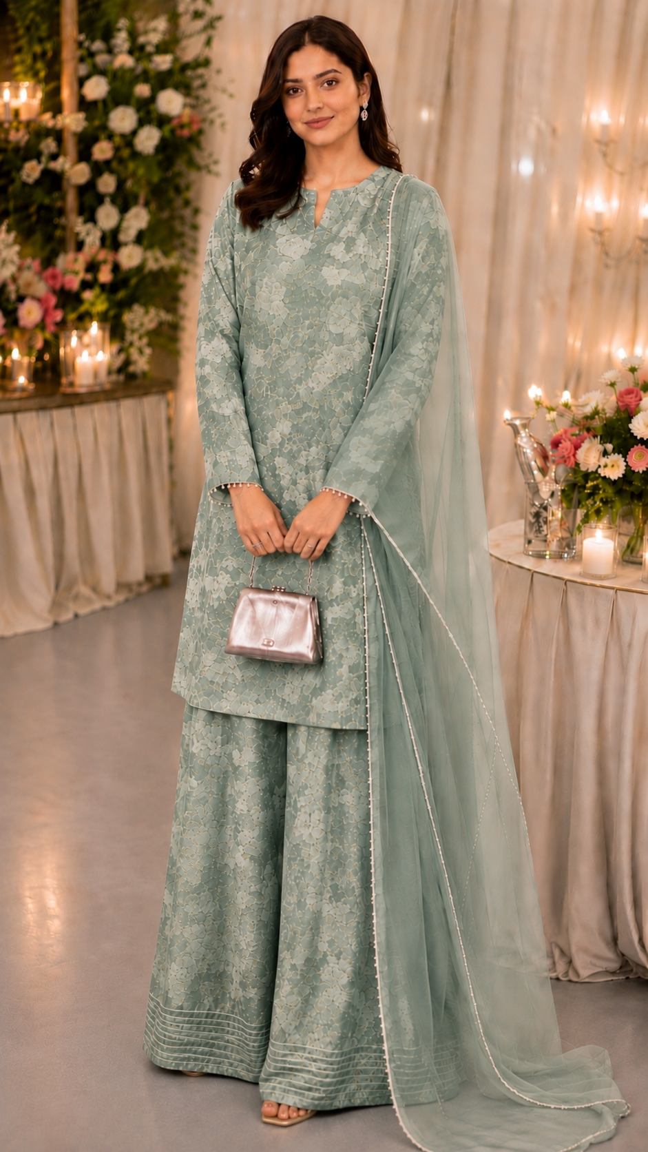 Luxury Silk Velvet Printed 3-Piece Suit with Organza Dupatta